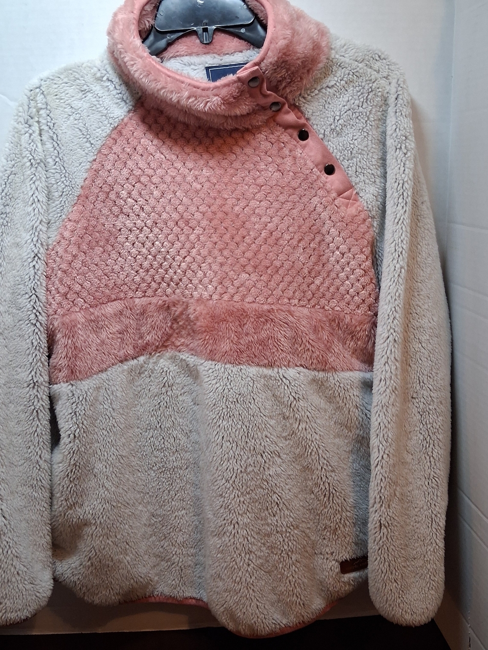 Simply Southern Block Sherpa Gray And Pink Fleece Pullover Jacket With Pockets
